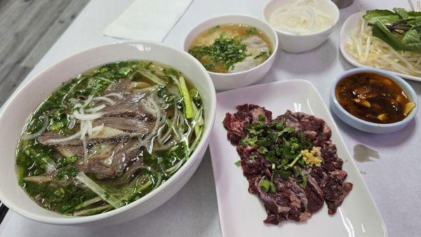 Rare Beef Shank Pho with briskets.