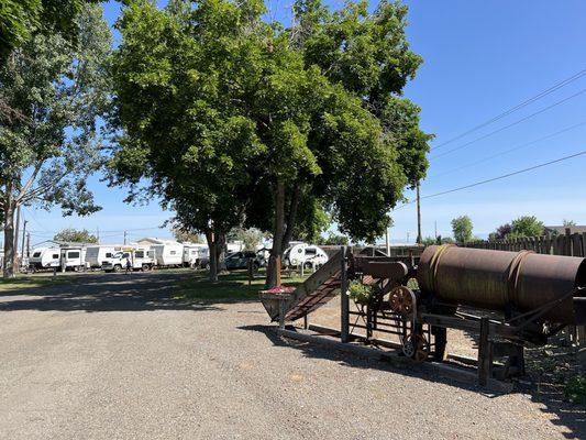 Fun vintage machinery parts throughout the park.