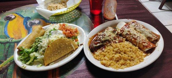 Dinner special for 13-14$. Consists of taquito, tostada, taco, chile relleno, burrito, rice