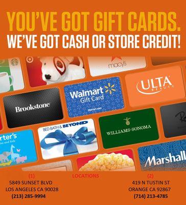 Trade your unwanted unused Gift Card OR Store Credit for CASH now!