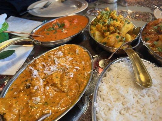 Chicken Korma and Chicken Tikka Masala and Cauliflower dish. I liked the korma more, but everything was good!