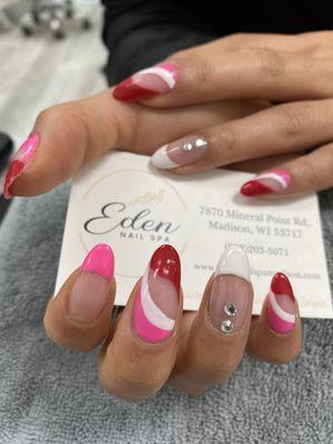 This cute pink nails done at Eden nail spa in Madison,Wi