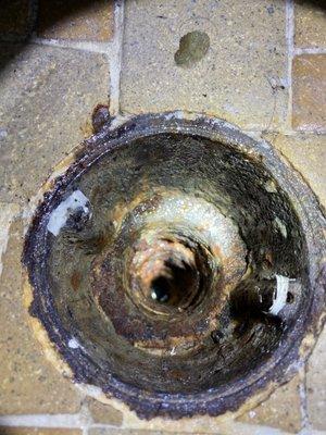 Aged/rusted cast iron shower drain