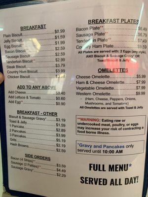 Breakfast menu