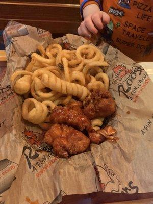 Kids boneless honey bbq with double fries