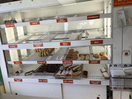 Donuts available. Honey dip was my fave, liked the strawberry angel, wish the strawberry was available. Dutch crumb and coconut were ok.