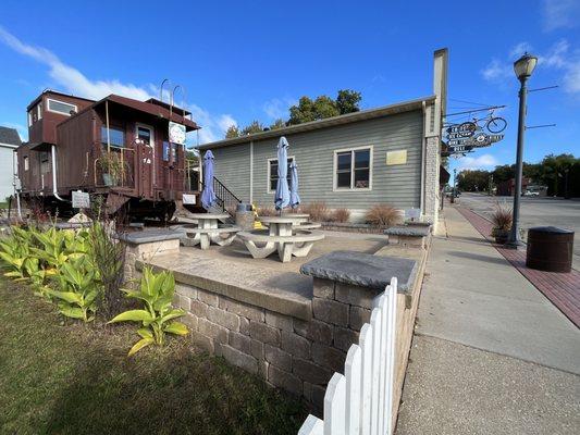 Ma's Kitchen at The Station and the iconic 1950's caboose on Main Street in Trempealeau, WI.