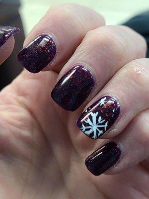 Gorgeous xmass mood changing nails. Dark sparkle to bright red. Free hand art.