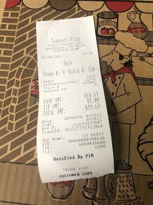 Receipt medium chicken 31. Tandoori Chicken Pizza