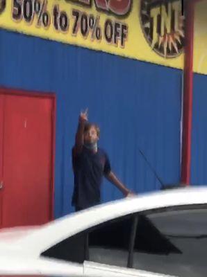 Employee cursing and flipping off young women who came to buy fireworks