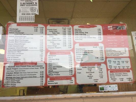 Menu posted at drive thru window. You're welcome