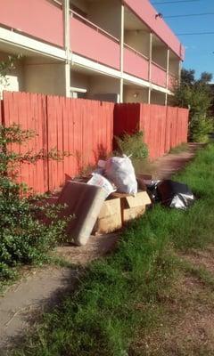 Trash is left for days on property until cleaned up. Long weeds and grass block sidewalks.