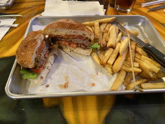 Maple bacon jam cheeseburger without onions.