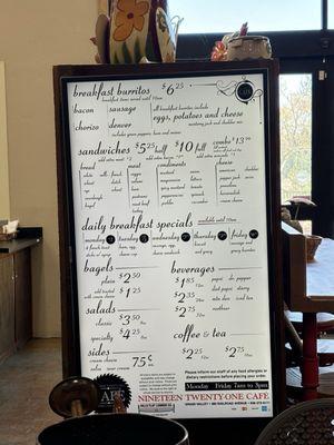 Cafe menu