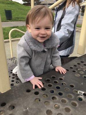 2/11/18 My then 12 month old climbing the steps on the playground!