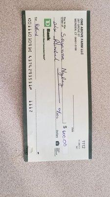 Andrea Zaleski's unsigned and undated check.