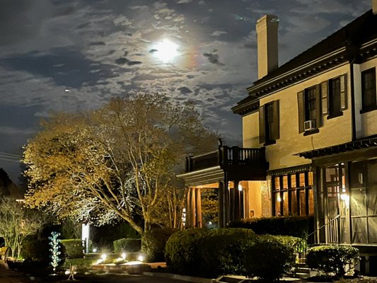 A full moon shot of Morehead Manor