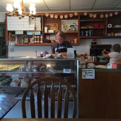 The counter where the breads and cookies are displayed.