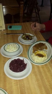 Small meatloaf with mashed potatoes and gravy. Only on Thursday.