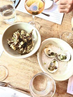 Oysters and maitake tempura