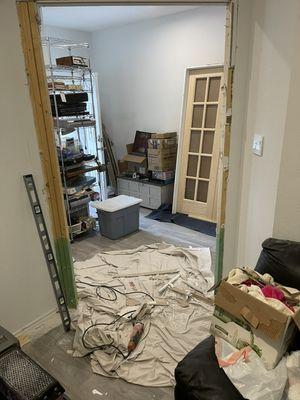 Retrofitting new French doors where it was just an open concept