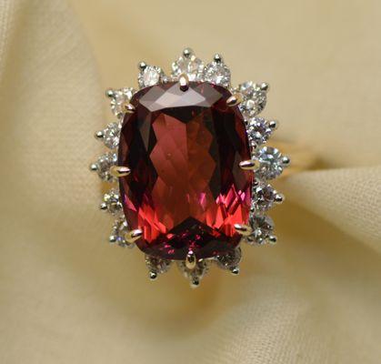 Rubellite and diamond ring