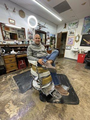 Pablo the first one in my new barber chair! 2024