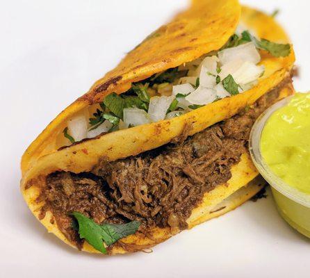 Birria, pretty good with onion and cilantro sandwiched in a separate layer