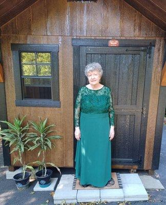 Grandmother of the groom. Alterations were done tapering the sleeves and fullness of the dress and the hem.