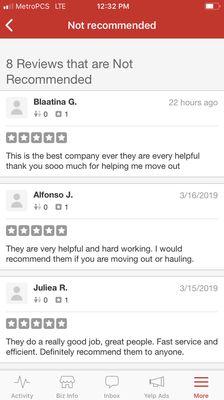 3 of 8 Reviews that aren't shown on yelp but the customers have posted it !