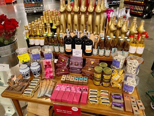 Valentine's Day wine, chocolate, candy, and other goodies