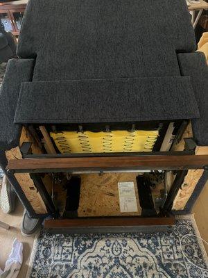 The "fix" for a large cushion gone bad was to wedge in a less than 1" piece of foam under the chair.