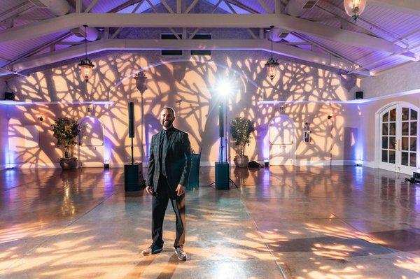 The man himself in front of his wonderful lighting display! Such a beautiful statement wall to transform a boring space.