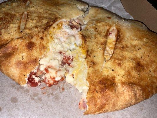 Inside cheese calzone