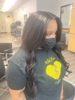 Basic middle part sew in with bawdyyyy curls