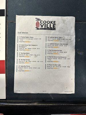 Beer menu