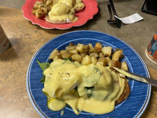 Florentine Benedict (front)  Sausage Benedict