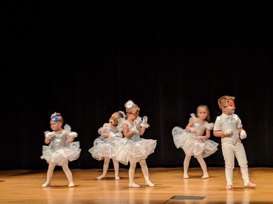 Ballet/ Gymnastics combo class performing during Spring recital