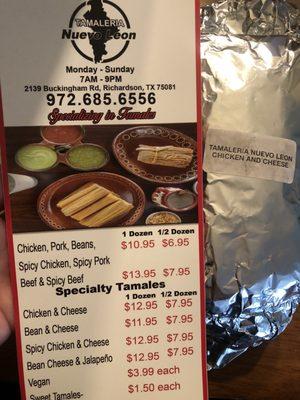 Business card and pack of tamales