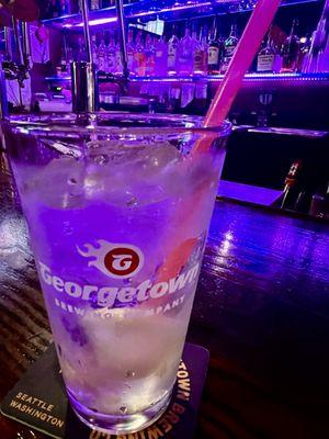 Stoli Blueberry Vodka with soda and lemon in a tall glass... give me a double, baby it's cold outside.