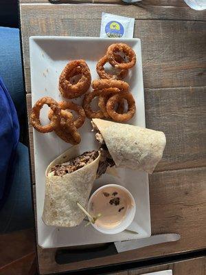 Rum Runners wrap with skirt steak, mushrooms and chipotle