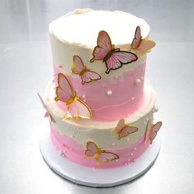 Pink and white Butterfly cake