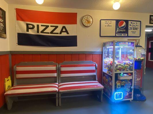 Seating for carryout layovers and fun games for all