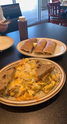 Falls cafe scramble (front) and pigs in a blanket (back)