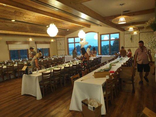 The dining room in the Coffee Mill Golf course clubhouse.  Great for over a hundred people.