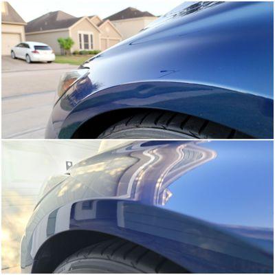 Before and after, driver side fender.