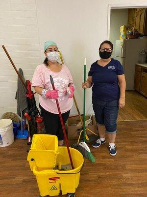 Lisa & Nancy cleaning the church