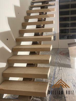 Custom fabricating Floating Box Stair Treads