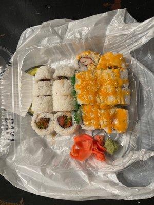 Spicy Tuna Roll ($6.25) + Crunch Roll ($5.45)