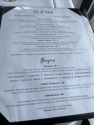 Salad and burger menu